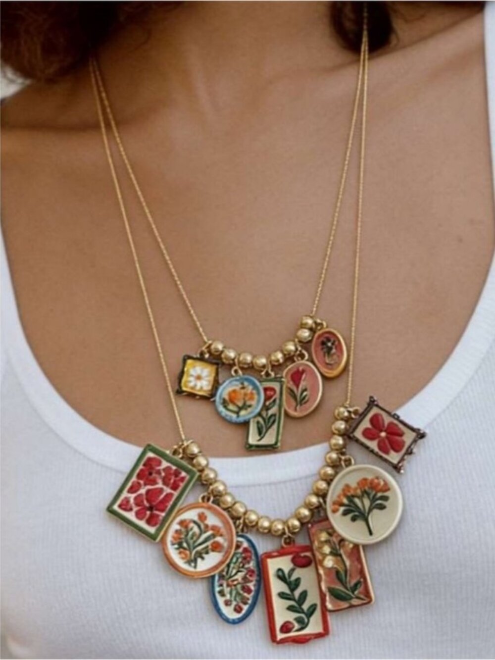 New! Gold Boho Flower Pendant Necklace Stack Set NWOT